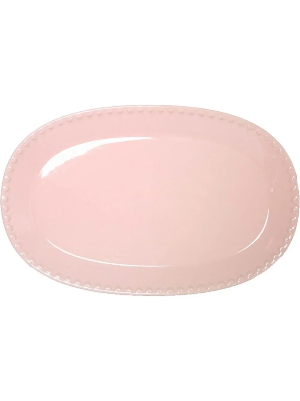 Chic Oval Ceramic Serving Platter with Heart Rim, 17x11 Inches, Pink Stoneware